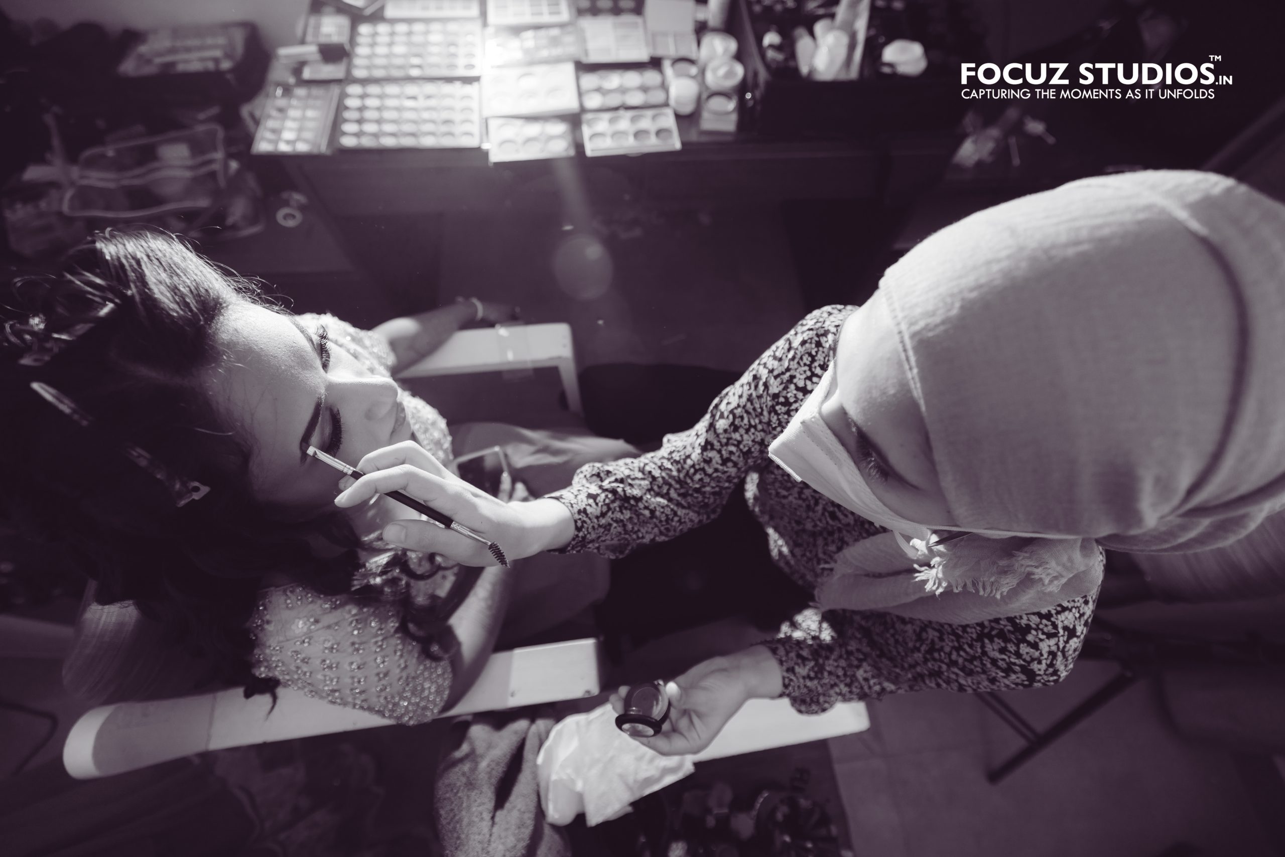 Bridal makeup preparation before Nikita and Pranav Sangeet