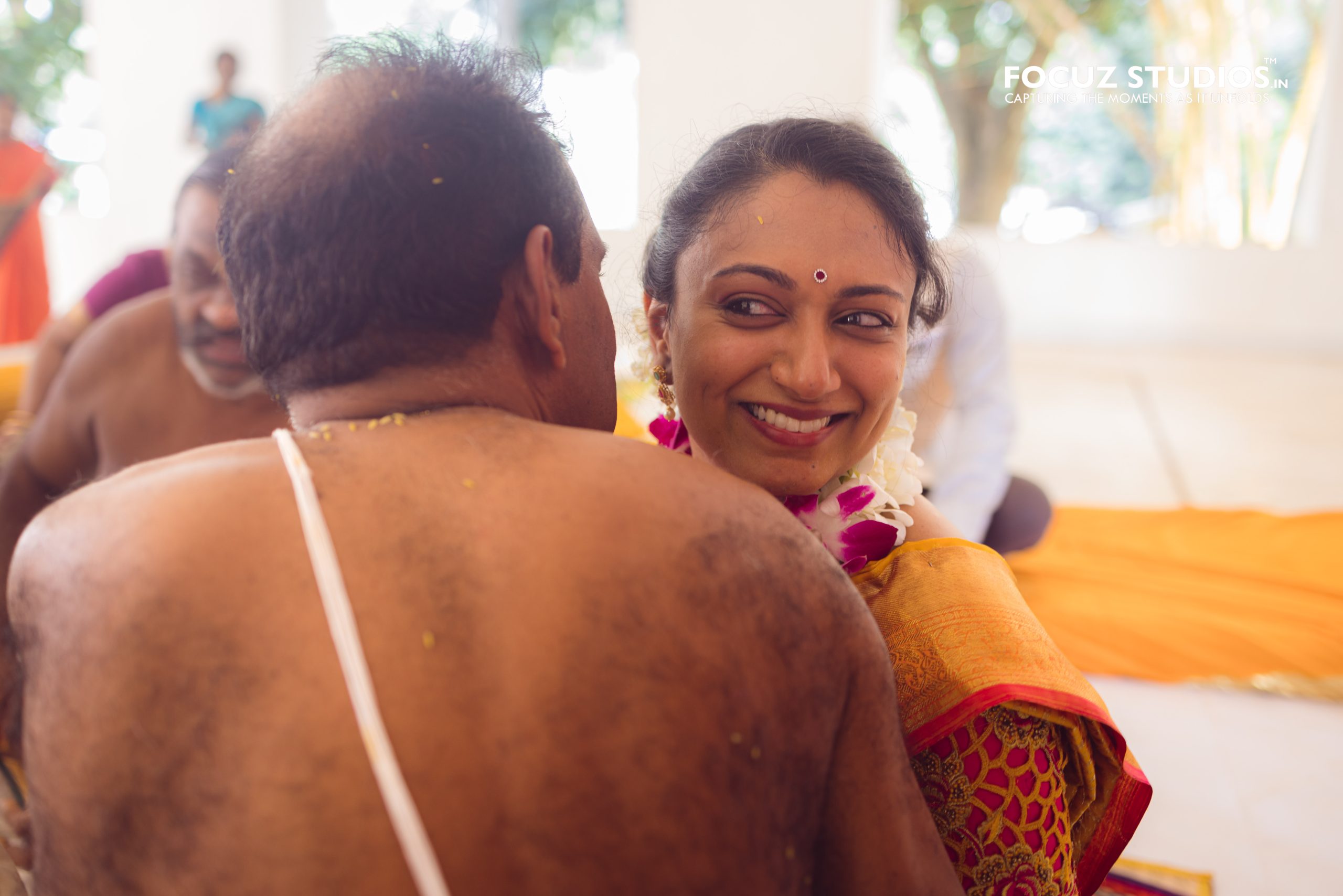 Bride smiling during the family celebration